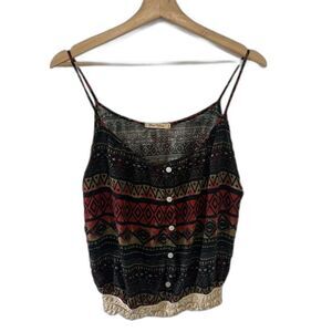 Heart & Hips Tank Top Large Boho Geometric Camisole Earth Tones Western Bohemian
